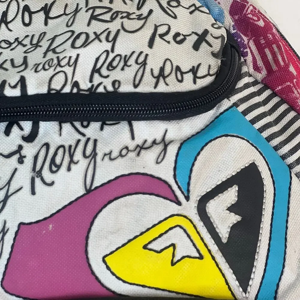 Y2K Roxy Multicolor Graffiti Backpack Heart Logo School Travel 3 Compartment